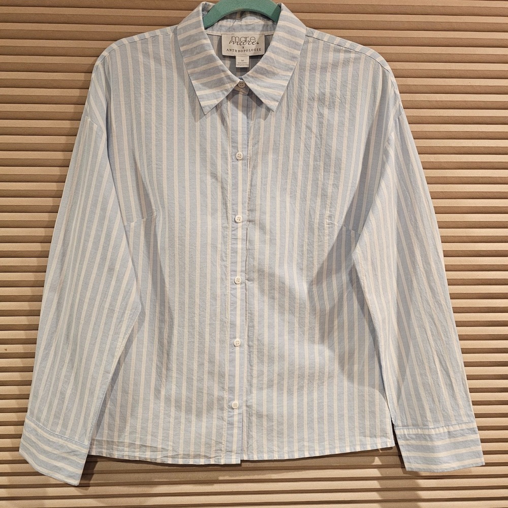 Mare Mare x Anthropologie Blue White Striped Cotton Button Down Shirt Womens M
